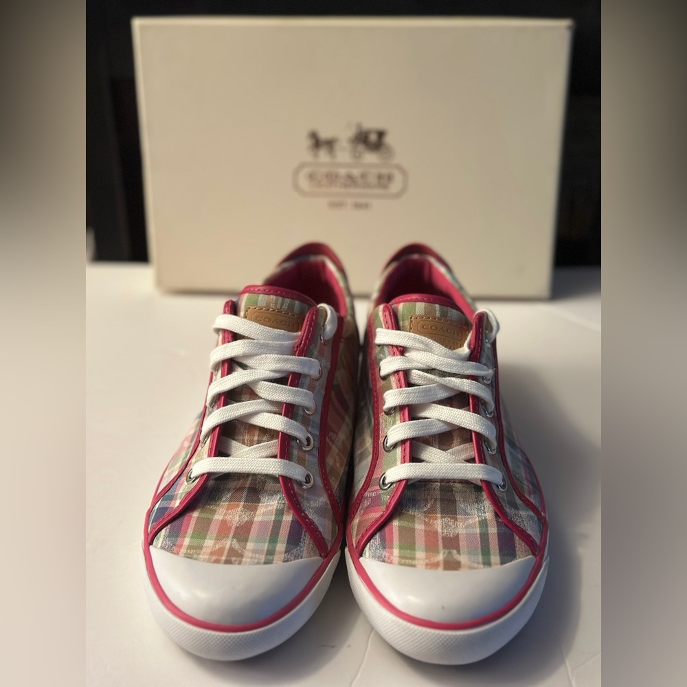 Coach Poppy sneakers women Sz 10*Barrett Poppy Beach Plaid*EUC in box*